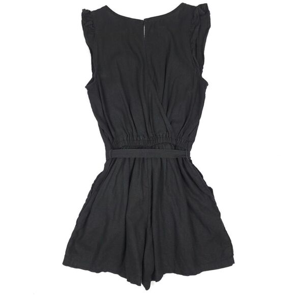 OLD NAVY Linen Minimal Boho Belted Flutter Sleeve Romper Black Jack Womens XS - Picture 5 of 8
